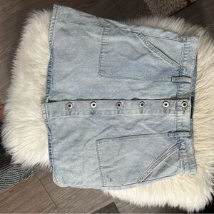 Light Blue Denim Button-Front Skirt